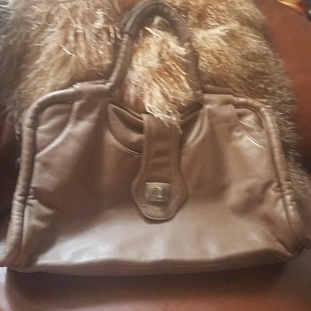 Taupe leather BULGA large shoulder bag